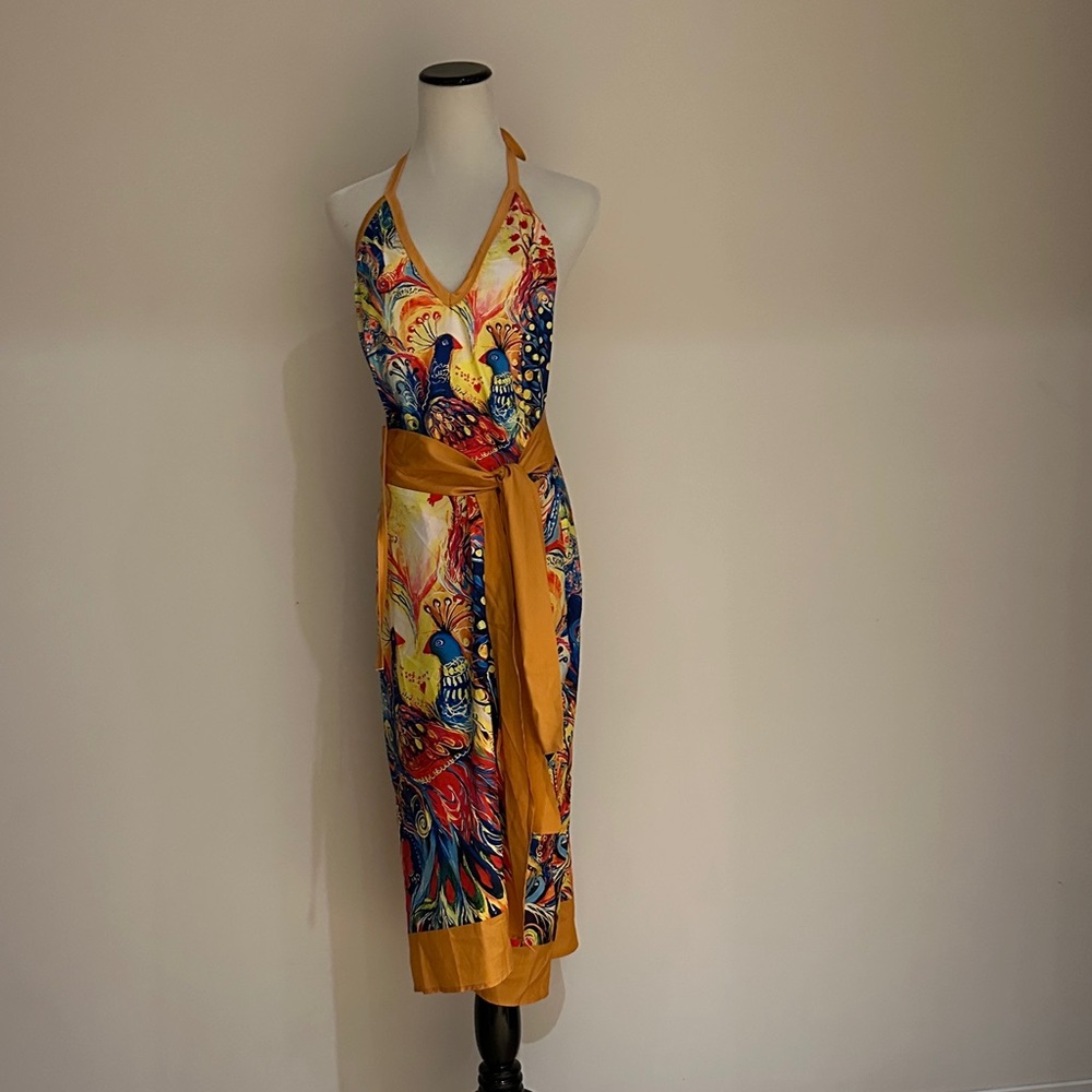 Elegant Peacock Print One-Piece Swimsuit plus cover